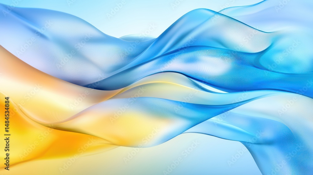 Aufkleber abstract flowing waves in vibrant blue and yellow shades creating a serene and dynamic background ef