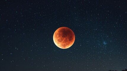 A blood moon, a celestial spectacle of red, in the night sky dotted with stars