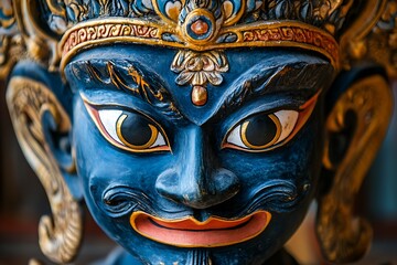 Naklejka premium Blue Deity Mask Closeup.