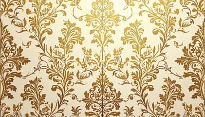 Intricate floral damask pattern in elegant gold and beige , acanthus, vintage