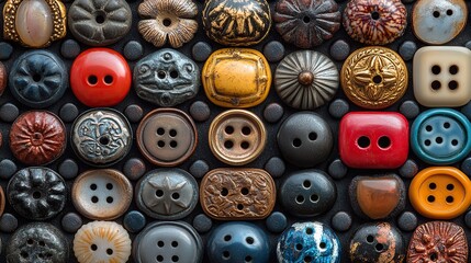 Obraz premium A collection of vintage buttons of various shapes and sizes