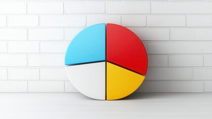 Colorful Pie Chart Representation on White Brick Wall for Data Analysis and Business Presentations
