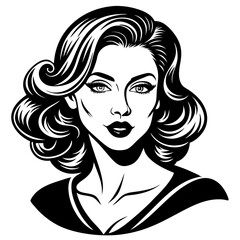 A beautiful vector illustration of a woman's face with elegant eyes, lips, and flowing hair, showcasing a stylish and glamorous design