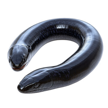 Two sleek serpentine caecilians entwined in a mesmerizing dance of nature on transparent background