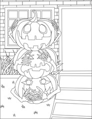 Obraz premium Three Wise Pumpkin Halloween Coloring Page