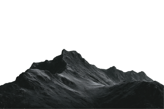Dark Gray Mountain Range Silhouette Against Transparent Background, PNG