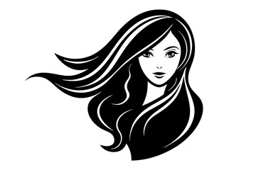 Long-haired girl stands elegantly, wind gently blowing