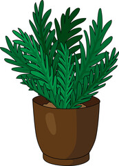 Front View Boston Fern Houseplant Decor Vector