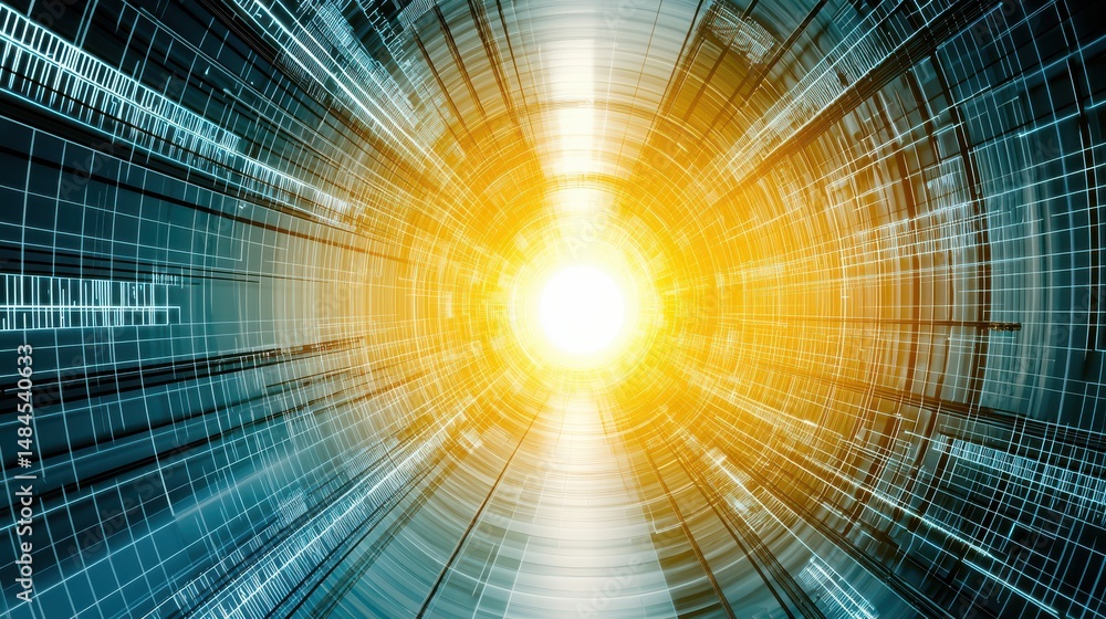 Aufkleber bright abstract light burst with geometric patterns in a futuristic digital background