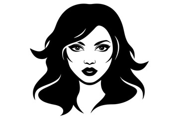 Stock Photo Description

A beautiful woman with long flowing hair, a fashionable illustration of a lady's face and head with glamorous eyes and lips, a sleek black line art vector design