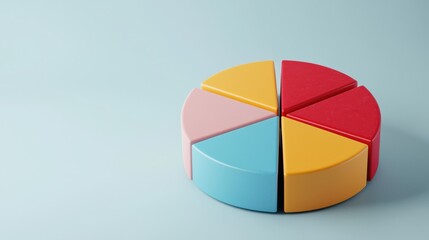 Colorful geometric pie chart segments on a pastel blue background for educational and creative purposes