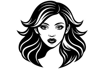 Glamour fashion illustration of a beautiful woman with long hair, sketch art style silhouette head with makeup lips and eyes design