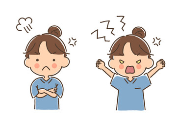 怒っているスクラブ姿の女性（腕組み・腕を振り上げる）