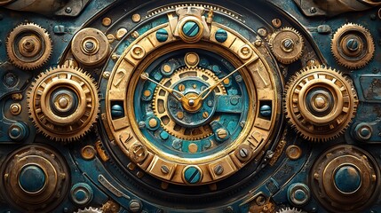 A detailed illustration depicts the inner workings of an antique clock, showcasing its intricate gears and mechanisms