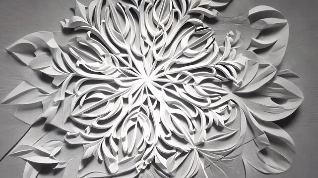 Intricate white paper art showcasing delicate floral patterns against a soft gray background.