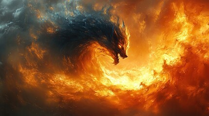 A digital painting of a mythical creature emerging from a swirling vortex of energy, its form both majestic and otherworldly, hinting at ancient legends and forgotten realms