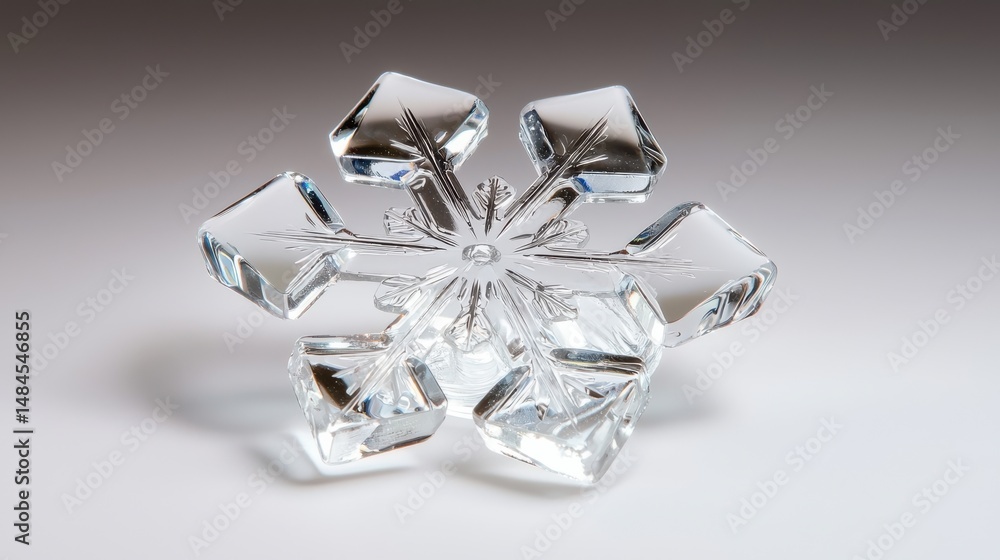 Aufkleber elegant crystal snowflake with intricate details and reflections on a soft gray background