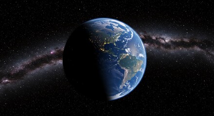 Obraz premium Panoramic Cosmic View Earth and Galaxy in Stunning Space Fantasy