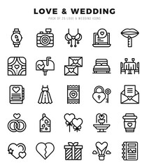 Love & Wedding Icons bundle. Lineal style Icons. Vector illustration.