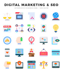 Vector icons set of DIGITAL MARKETING & SEO. Flat style Icons.