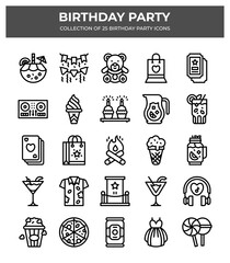 Birthday Party Icons. Collection of 25 Fun Celebration Elements