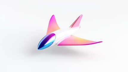 A spaceship with a folding wing design in a clean studio, vibrant lighting, copy space on the left, ad-ready appeal