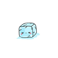 Cute Kawaii Cracked Ice Cube Character with Tired Face and Blushing Cheeks