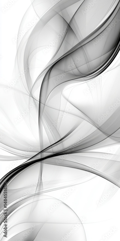 Poster abstract background with delicate fluid lines and dynamic gradients in monochrome gray tones.