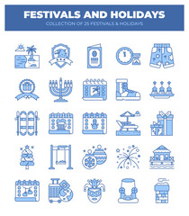 Collection of 25 festivals and holidays. Icons of yearly celebrations and events