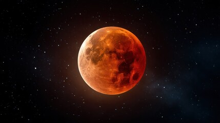 Fototapeta premium Full blood moon, vibrant red hue against starlit night sky