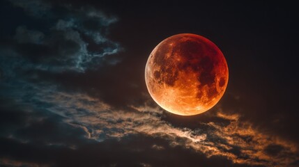 Blood moon eclipse, dramatic sky
