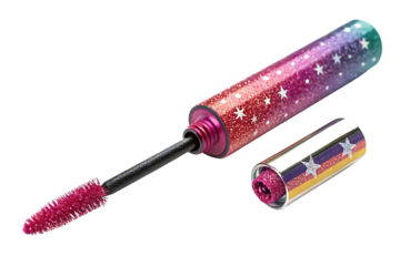Pink Glitter Mascara with Stars on Transparent Background, AI Generated
