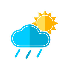 Blue cloud rain with yellow sun icon flat vector design