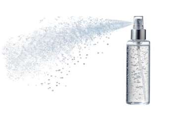 Protective Cap Spray Bottle with Liquid Mist Inside on Transparent Background, AI Generated
