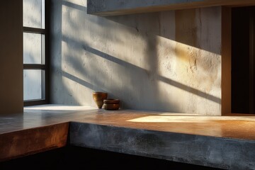 Sunlight casting shadows in a modern, minimalist interior corner.