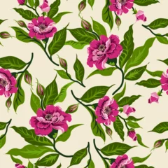 Fotobehang Tropische Bladeren Floral texture pattern with pink flowers.   © galinalyalina