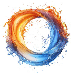 A dynamic ring of swirling water fire meets ice in harmonious flow with on transparent background