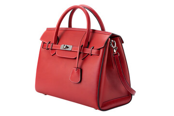 Naklejka premium Elegant Red Leather Handbag on Transparent Background, AI Generated 