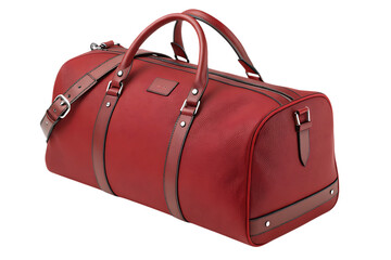 Red Leather Weekender Travel Bag on Transparent Background, AI Generated
