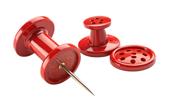 Red Push Pins and Buttons on Transparent Background, AI Generated
