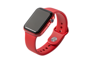 Red Smartwatch on Wrist Mockup on Transparent Background, AI Generated
