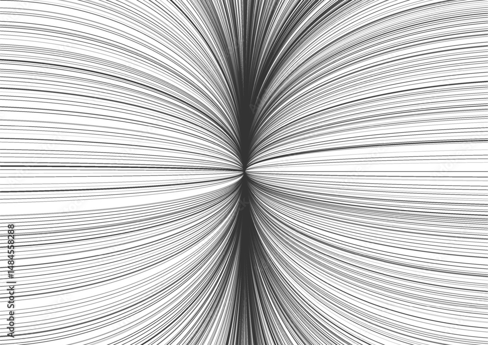 Fototapete Dark gray curved lines coming out of the center, from the black hole. Minimal wavy lines abstract futuristic tech vector background