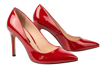 Shiny Pair of Red Patent Leather High Heels with Pointed Toe on Transparent Background, AI Generated
