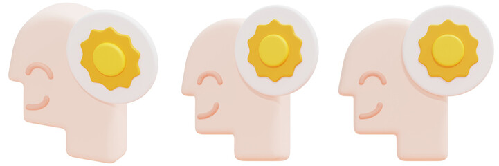 Set of Smiling Heads with Yellow Sun Icons 3d Render Icon Illustration