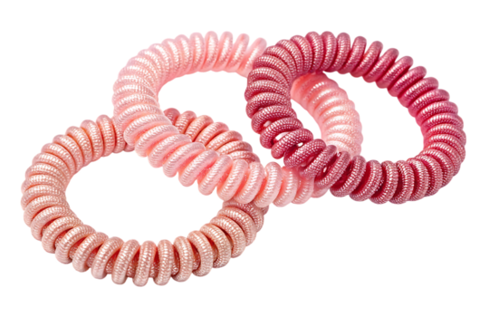 Three Pink and Red Spiral Hair Ties on Transparent Background, AI Generated
