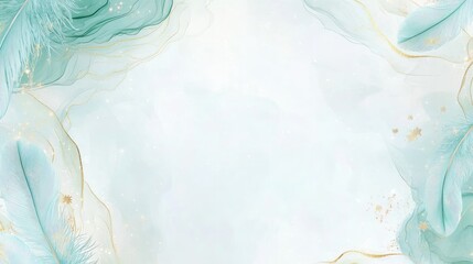 Elegant Aqua and Gold Abstract Background with Feather Accents for Creative Designs