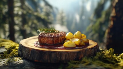 A beautifully plated dish featuring a large, juicy pork chop topped with a glossy berry sauce and fresh cranberries.