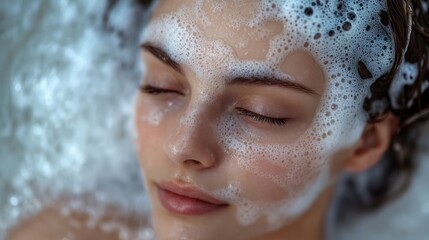 Woman relaxing in a bath with face mask