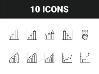 Growth line icon set. Set of outline icons related to growth, performance, gain, improvement, increase, evolution, development and others. Growth outline icons collection.
