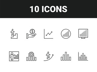 Growth line icon set. Set of outline icons related to growth, performance, gain, improvement, increase, evolution, development and others. Growth outline icons collection.
